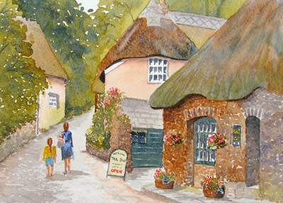 watercolour painting of Cockington, Devon