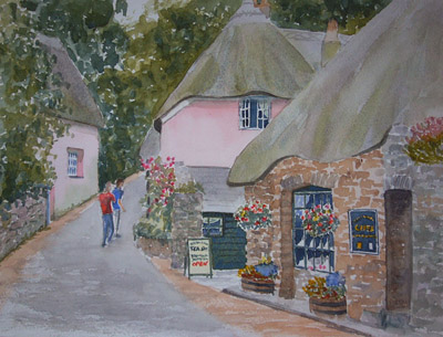 watercolour painting of Weaver's Cottage, Cockington