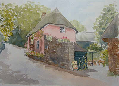 watercolour painting of Weaver's Cottage, Cockington